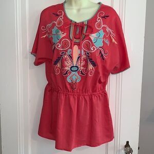 NWT Joy‎ Joy salmon pink embroidered tunic blouse